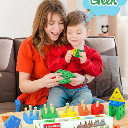 Montessori Toys for 1 2 3 Year Old Boy Girl, Toys for Ages 2-4 Toddlers Kids Baby, 1 2 Year Old Boy Girl Birthday Gifts, Wooden Learning Puzzles Shape Sorter Toys for Toddlers 1-3
