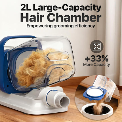 Dog Grooming Kit with Vacuum, 15000Pa Pet Hair Clipper and Shedding Brush, 2L Capacity, White