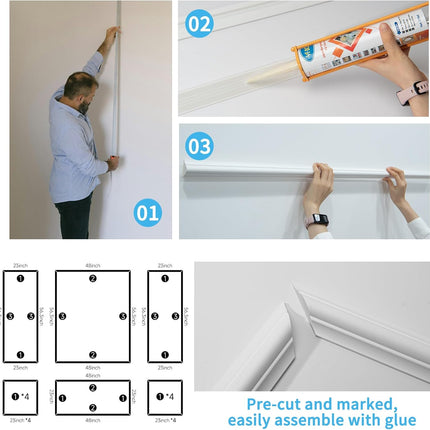 Pre-Cut Wall Molding Set of 6 Pcs, Ready-To-Assemble Wainscoting Panels for Interior Wall Décor Living Room Bedroom Accent Wall - Installed with Glue, 3 Top 3 Bottom