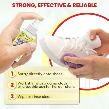 Shoe Cleaner - Stain Remover Spray for Rubber, Canvas and Leather - Removes Dirt, Grime and Grass - Sneakers Cleaner for Outdoor Shoes, Slippers and Moccasins - 3 Ounce