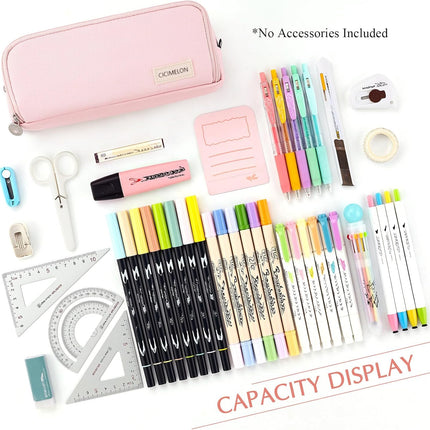 Large Capacity Pencil Case 3 Compartment Pouch Pen Bag for School Teen Girl Boy Men Women (Pink)