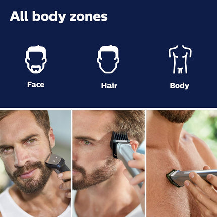 Philips Multigroom Series 7000 23 Piece Mens Grooming Kit, Trimmer for Beard, Head, Body, and Face - NO Blade Oil Needed, MG7750/49