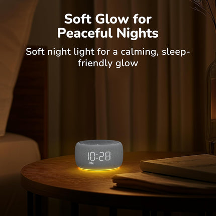 Alarm Clock with Sound Machine for Bedrooms – 2-In-1 White Noise Machine for Sleep, Gentle Wake-Up with Soft Alarm Sounds, Ambient Night Light, Plug-In, Sleep Better, Wake Gently