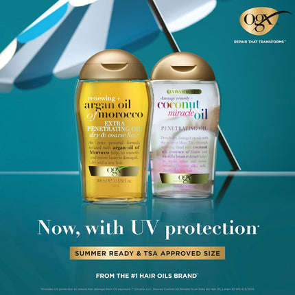 OGX Renewing + Argan Oil of Morocco Hair Oil, Extra Strength Penetrating Serum Treatment for Dry, Damaged, Frizzy, Curly & Coarse Hair, Cold-Pressed Argan Oil, Shine, 3.3 Fl Oz
