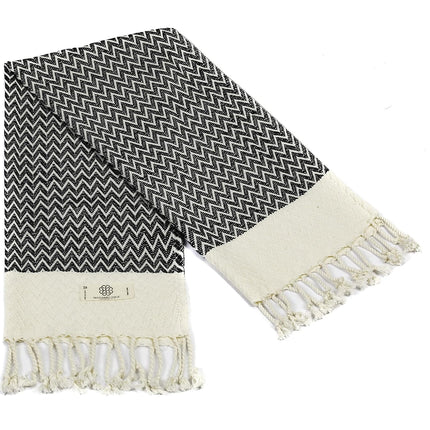 Exclusive Hand Towels Set of 2-18 X 40 Inches - Decorative Bathroom Peshtemal Towel for Hand, Face, Hair, Yoga, Tea, Dishcloth, Kitchen and Bath - 100% Pure Cotton (Black)
