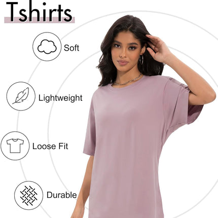 1/2/4 Pack Oversized Tshirts for Women, Loose Fit Crew Neck Summer Baggy Tops Workout Tees plus Size T Shirts