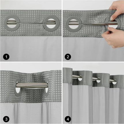 No Hook Shower Curtain with Snap in Fabric Liner, Waffle Weave Heavy Duty Thick Shower Curtains with Mesh Top Window, Hotel Style Waterproof Bathroom Curtain Set, 72 X 75 Inch, Grey