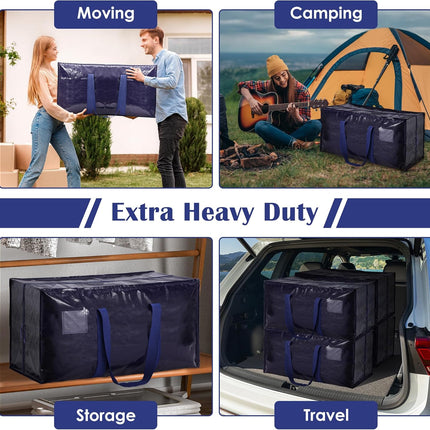 6 Pack Moving Bags Heavy Duty 210GSM with Full-Open Side Zipper, 93L 220Lbs Waterproof Foldable Storage Totes for College Dorm Move-In, Moving Boxes Alternative & Home Organization, Blue