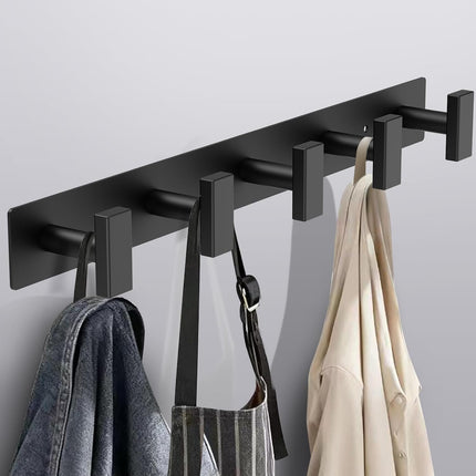 Coat Rack Wall Mount - 5 Coat Hooks, Towel Racks for Bathroom Robes Bags Keys, Hat Rack Wall Towel Hooks Organizer Essential (Black)