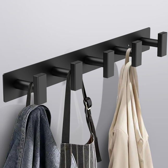 Coat Rack Wall Mount - 5 Coat Hooks, Towel Racks for Bathroom Robes Bags Keys, Hat Rack Wall Towel Hooks Organizer Essential (Black)