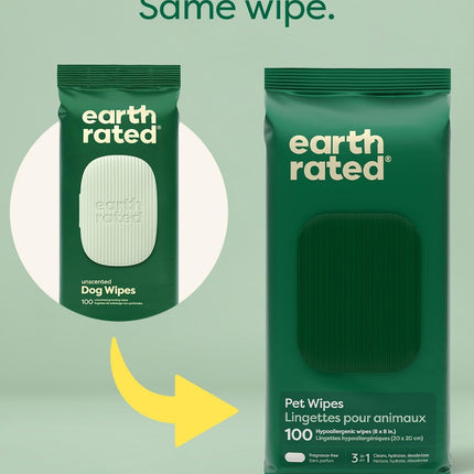 Pet Wipes for Dogs and Cats, Hypoallergenic, 3-In-1 Cleaning, Deodorizing and Hydrating, for Grooming Paws, Body and Butt, Unscented, 100 Count