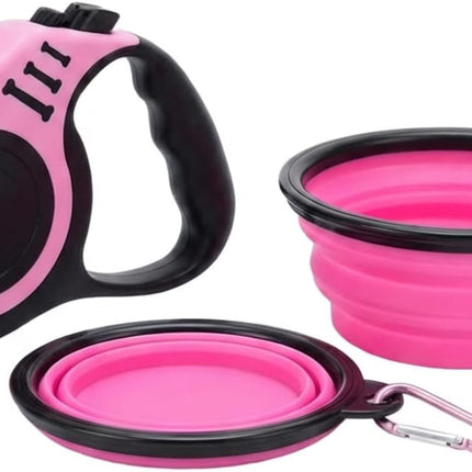 PETIMP Retractable Dog Leash Lightweight 16FT Leash, with Folding Bowl,Dispenser,Waste Bags, for Small Medium Dogs(Pink)