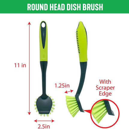 Scrub Brush Set - Long Handle Cleaning Brushes with Heavy Duty Bristles and Comfort Grip - Scrubbers for Kitchen, Household, and Dishwashing, 5 Pieces
