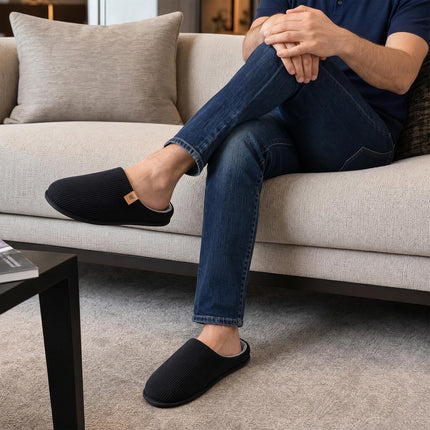 Men'S Cozy Slip-On Slippers Corduroy Memory Foam Indoor House Shoes