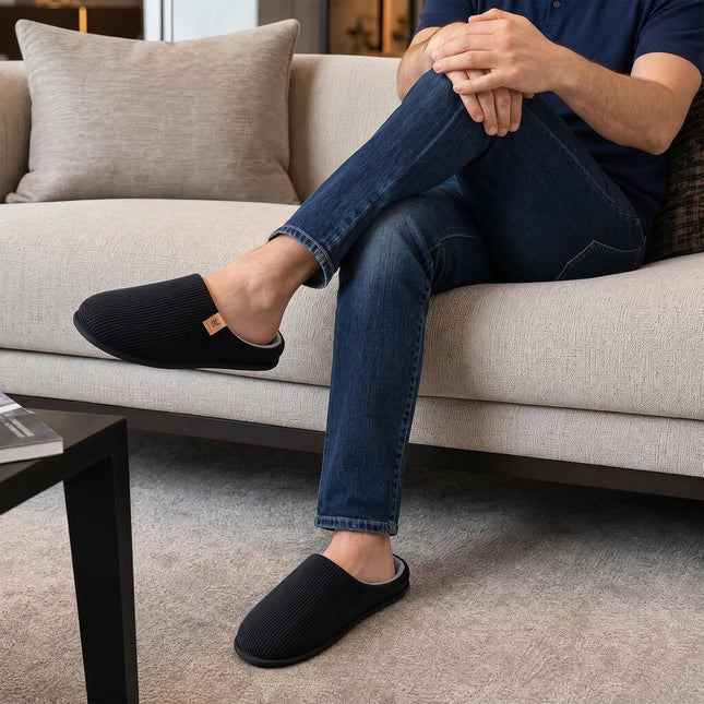 Men'S Cozy Slip-On Slippers Corduroy Memory Foam Indoor House Shoes