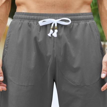 Men'S Linen Cotton Capri Pants Loose Fit Elastic Waist Wide Leg Baggy Harem Pants