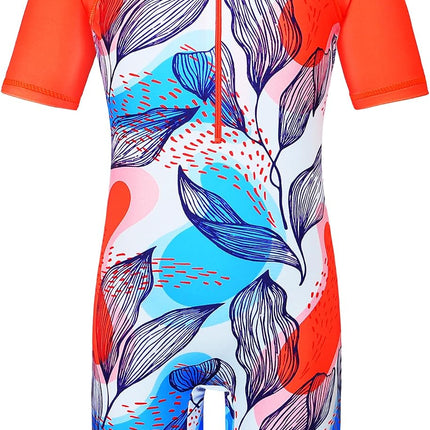 Short Sleeve Girls Swimsuits UV 50+ One Pieces Zipper 2-14Y | from Beach Vacations and Pool Parties to Cruises and Water Parks, This Colorful Floral Swimsuit Is Her Summer Favorite
