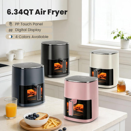 Air Fryer 6 Quarts with Window, 12-In-1 Square Airfryer Oven for Family, 400°F Rapid Air Crispy Technology, Roast Bake Dehydrate, Nonstick & Easy-Clean Basket