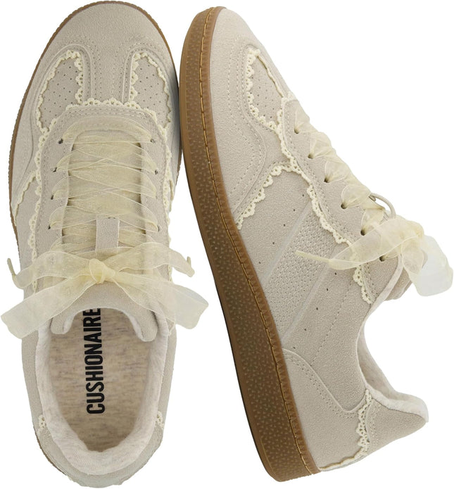 Belinda Women’S Lace Detail Casual Sneakers – Elegant Ribbon Lace-Up Shoes with Memory Foam