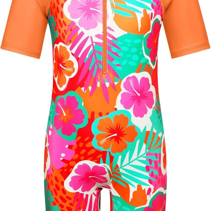 Short Sleeve Girls Swimsuits UV 50+ One Pieces Zipper 2-14Y | from Beach Vacations and Pool Parties to Cruises and Water Parks, This Colorful Floral Swimsuit Is Her Summer Favorite
