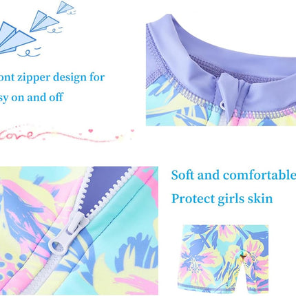 Girls Long Sleeve Rash Guard One Piece Swimsuits with UV Protection Sunsuit