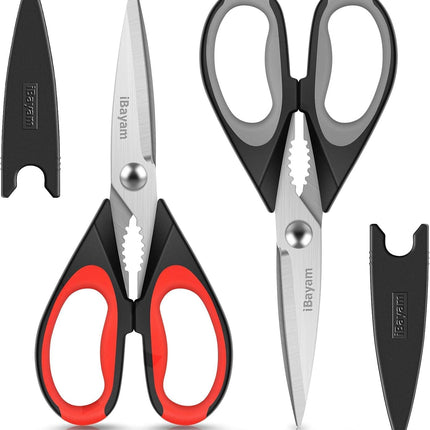 Kitchen Scissors All Purpose Heavy Duty 2 Pack with Protective Sheath, Stainless Steel Shears Kitchen Utensils Set for Cutting Food Cooking Meat Poultry Dishwasher Safe Soft Comfort-Grip