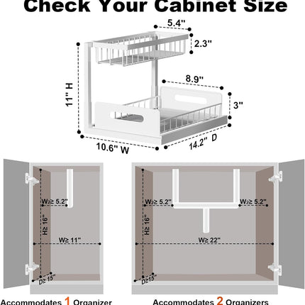 under Sink Organizer, Pull Out Cabinet Organizer 2 Tier Slide Out Sink Shelf Cabinet Storage Shelves, under Sink Storage for Kitchen Bathroom Cabinet, White, 1 Pack