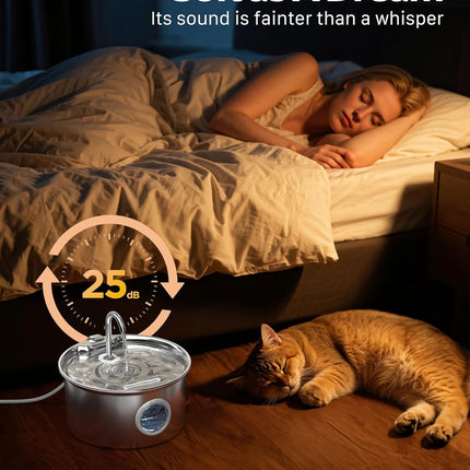 Cat Water Fountain Stainless Steel: Cat Fountain for Drinking - 88Oz/2.6L Pet Water Fountain for Cats Indoor - Quiet Cats Water Bowl Dispenser - Pets Feeding & Watering Supplies - for Small Animals