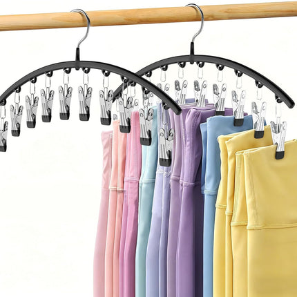 Legging Organizer for Closet, 2 Pack Metal Yoga Pants Hangers W/10 Clips Holds 20 Leggings, Space Saving Hanging Closet Organizer W/Rubber Coated Closet Organizers and Storage, Black