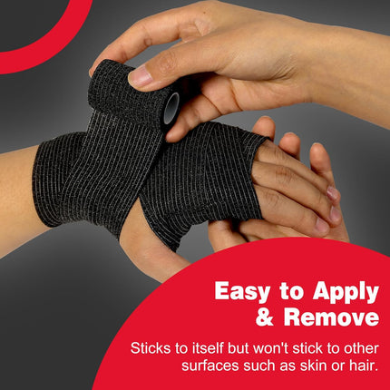16 Pack Self Adhesive Bandage Wrap Black, 2" X 5 Yards Black Athletic Tape, Vet Wrap, Tattoo Grip Tape Wrap，Ankle Tape, Cohesive Bandage Wrap