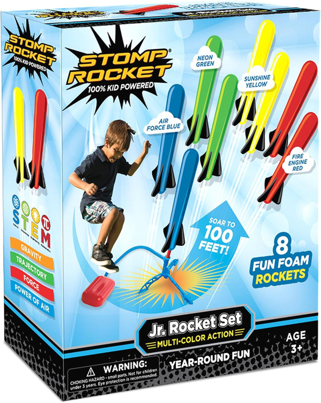 Jr Multi-Color Rocket Launcher for Kids, 8 Rockets | Fun Outdoor Toys for Boys & Girls, Ages 3 & up - Soft Foam Blaster Set Soars up to 100Ft - STEM Toys for outside & Backyard