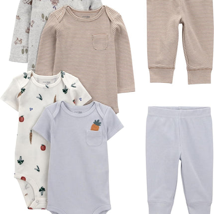 Baby 6-Piece Bodysuits (Short and Long Sleeve) and Pants Set