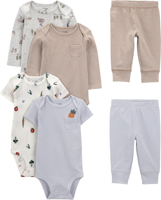 Baby 6-Piece Bodysuits (Short and Long Sleeve) and Pants Set
