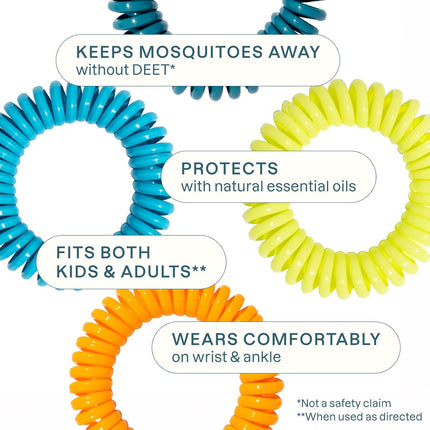 10 Pack Mosquito Repellent Bracelets for Adults & Kids - Natural Deet-Free Bands, Individually Wrapped