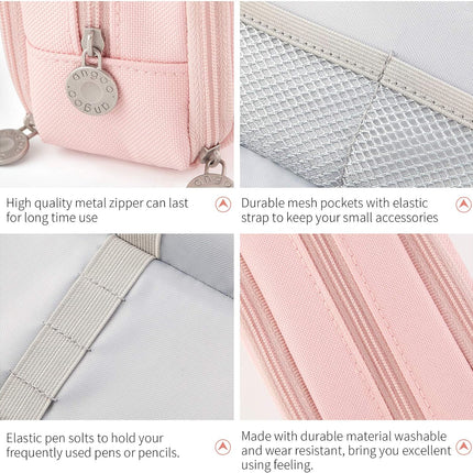 Large Capacity Pencil Case 3 Compartment Pouch Pen Bag for School Teen Girl Boy Men Women (Pink)