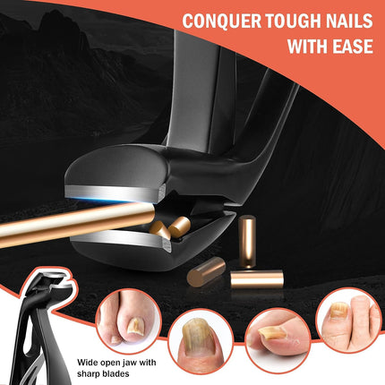 Angled Head Toe Nail Clippers for Seniors for Thick Nails - Ergonomic Toenails Clipper for Thick Toenails, Premium Finger Nails Clipper for Adult with Catcher - Black