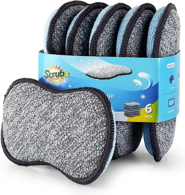 Multi-Purpose Sponges Kitchen by Scrub-It - Non-Scratch Microfiber Sponges for Cleaning, along with Heavy Duty Scrubbing Power - Reusable Dish Sponge for Dishes, Pots and Pans (6 Pack, Small)