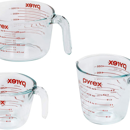 Essentials (3-Pack) Glass Measuring Cups Set, (1, 2 & 4 Cup) Measuring Cups for Prepping, Baking and Cooking, Preheated Oven, Dishwasher, Freezer, and Microwave Safe