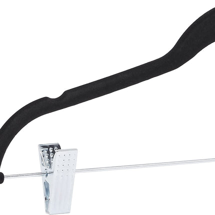 Velvet Non-Slip Skirt Clothes Hangers with Clips, 360 Degree Rotatable Hook, Organize Pants and Skirts, Black/Silver, 24-Pack