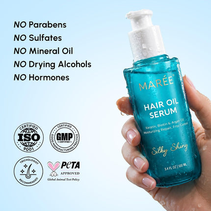 Hair Oil for Frizzy Hair with Argan Oil, Keratin & Biotin – Hair Serum for Dry and Curly Hair Gloss – Frizz Control Hair Care Products for Women – Aceite Para El Cabello – Keratin Hair Treatment