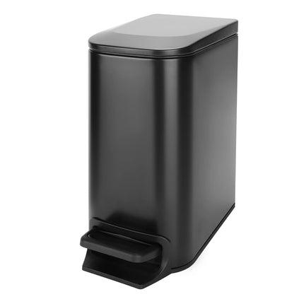Small Bathroom Trash Can with Lid Soft Close, Step Pedal, 6 Liter / 1.6 Gallon Stainless Steel Garbage Can with Removable Inner Bucket, Anti-Fingerprint Finish (Matt Black)