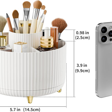 360° Rotate Makeup Brush Holder Organizer, Makeup Organizers Countertop, Makeup Organization and Skincare Storage for Vanity, Desktop, Bathroom (White)