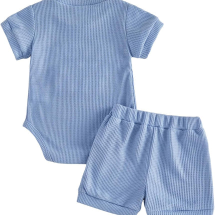 Aunties Little Homie Baby Clothes Newborn Boy Short Sleeve Letter Romper and Waffle Shorts Sets 2Pcs Summer Outfit