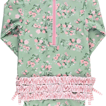Baby Girls UPF 50+ Sun Protection Floral Printed Long Sleeve One Piece Rash Guard Swimsuit with Zipper