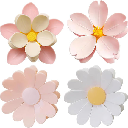 4 Pack Flower Blossom Magnetic Bag Clips, Cute Cherry Blossom Fridge Magnets, Pink Snack Food Sealer, 27 Detachable Petal Bag Clips