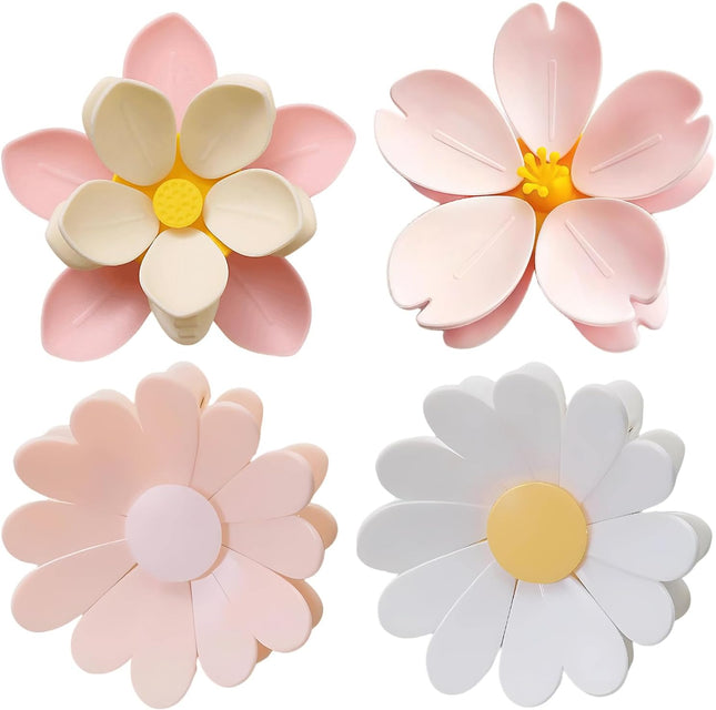 4 Pack Flower Blossom Magnetic Bag Clips, Cute Cherry Blossom Fridge Magnets, Pink Snack Food Sealer, 27 Detachable Petal Bag Clips