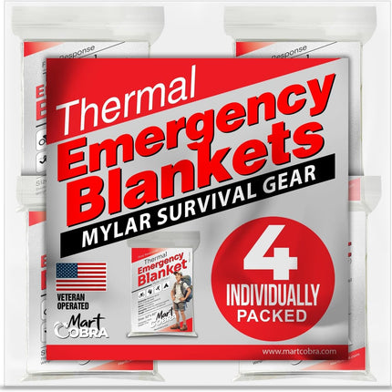 Emergency Blanket 4-Pack Space Mylar Blankets Survival Gear and Supplies Reusable Thermal Camping Hunting Essentials First Aid Car Backpacking Marathon Kit Prepper Go Rave Bug Out Bag Foil Cold Winter