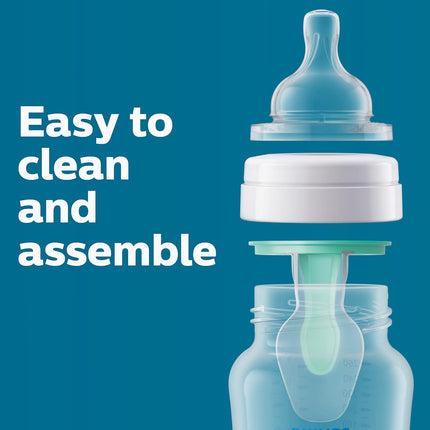 Anti-Colic Baby Bottle with Airfree Vent, Medium Flow 2 Nipple, 1M+, 9Oz, 4 Pack, Clear, SCY703/04