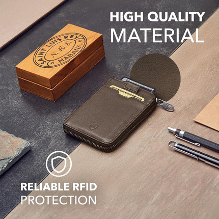 NOTTING HILL Minimalist Leather Zipper Wallet for Women and Men: Slim Multi Cardholder with RFID Blocking and Keychain Ring