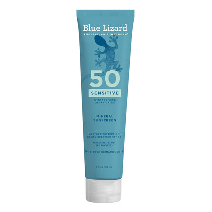 Sensitive Mineral SPF 50 Sunscreen Lotion, 100% Mineral Sunscreen, UVA/UVB Protection, Infused with Organic Aloe Vera, Soothes and Hydrates, 5 Fl Oz